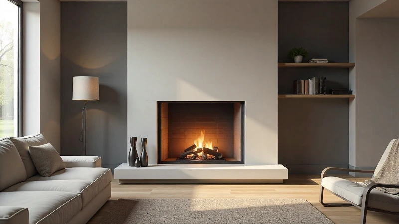 A clean and modern fireplace hearth with no remote in sight, emphasizing the theme of a lost fireplace remote.