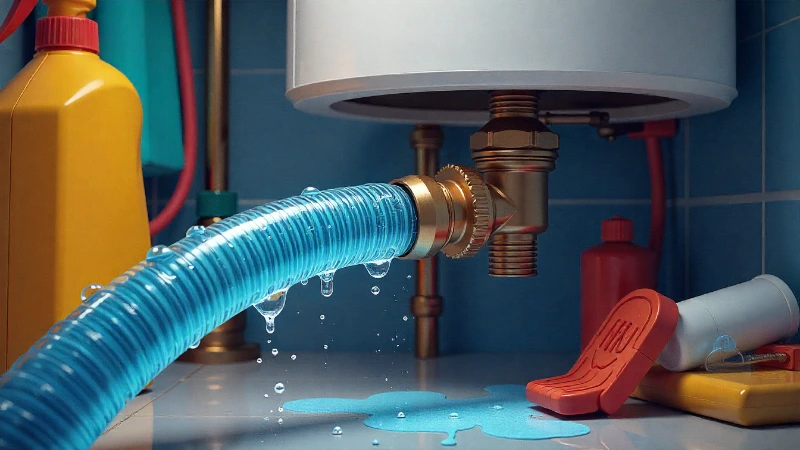 A close-up of a garden hose connected to the drain valve of a water heater, a key step in fixing the popping noise.