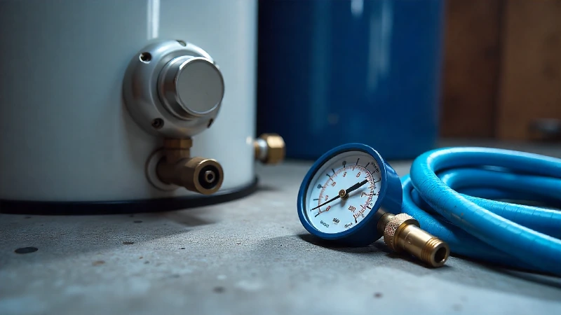 A collection of essential water heater maintenance tools including a socket wrench, a garden hose, and a pressure gauge, neatly arranged on a clean surface.