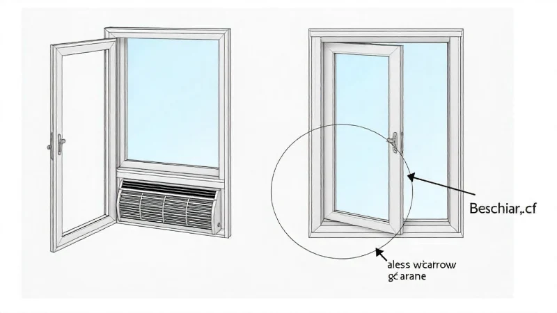 A detailed diagram showing the clearance issue between a window air conditioner and a storm window frame.