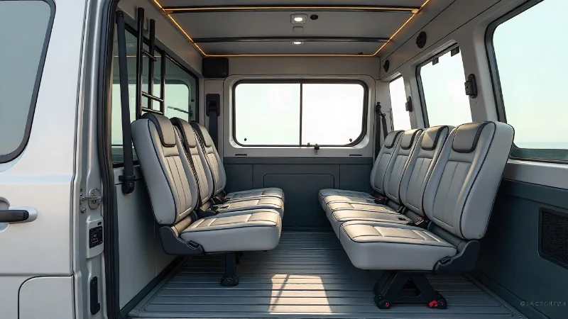 A diagram showing how to safely secure a ladder inside a vehicle with seats folded down.