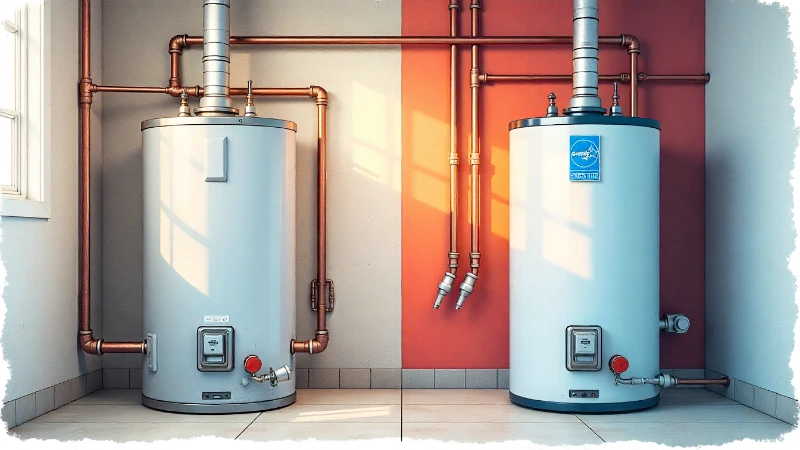 A side-by-side comparison of an old, inefficient water heater and a new, modern ENERGY STAR certified water heater.