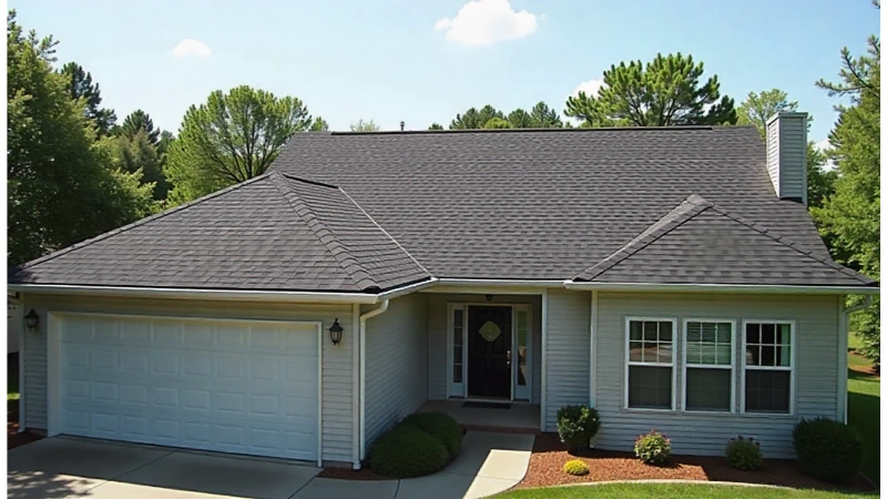 A clean, modern roofing installation on a suburban home, showcasing a quality finished product that is central to the company's business.