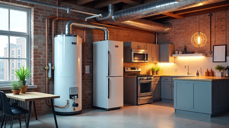 residential gas water heater, including necessary pipes and valves for an AHS water heater replacement.