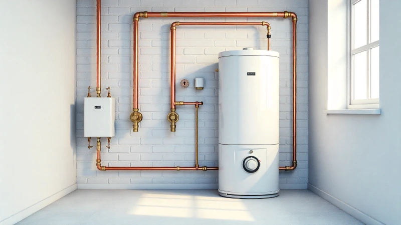 residential gas water heater, including necessary pipes and valves for an AHS water heater replacement.