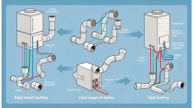 A diagram showing various heat pump water heater ducting configurations and airflow paths.