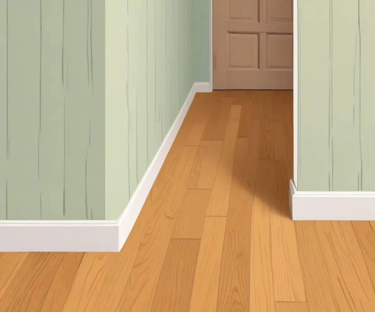 Restored 1940s narrow-plank oak hardwood flooring with a semi-gloss finish, showing consistent wood grain and warm amber tones.