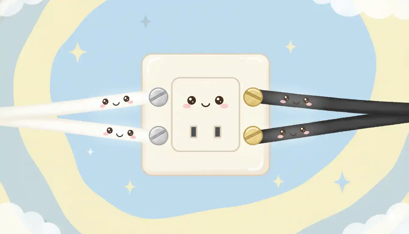 A standard electrical outlet with two white neutral wires and a single black hot wire attached to the terminal screws.
