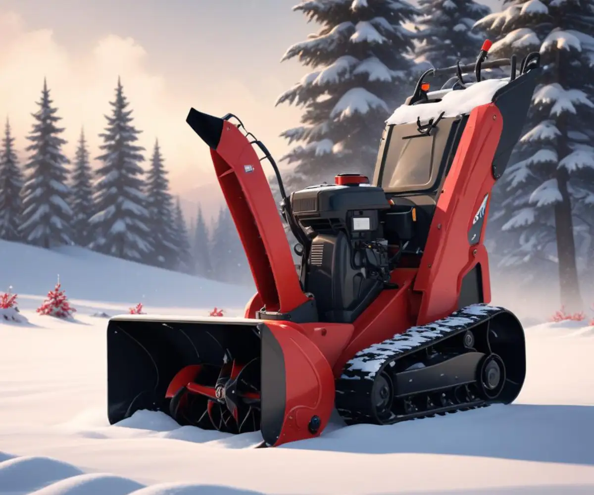 A red and black two-stage snowblower on a clean, solid background.