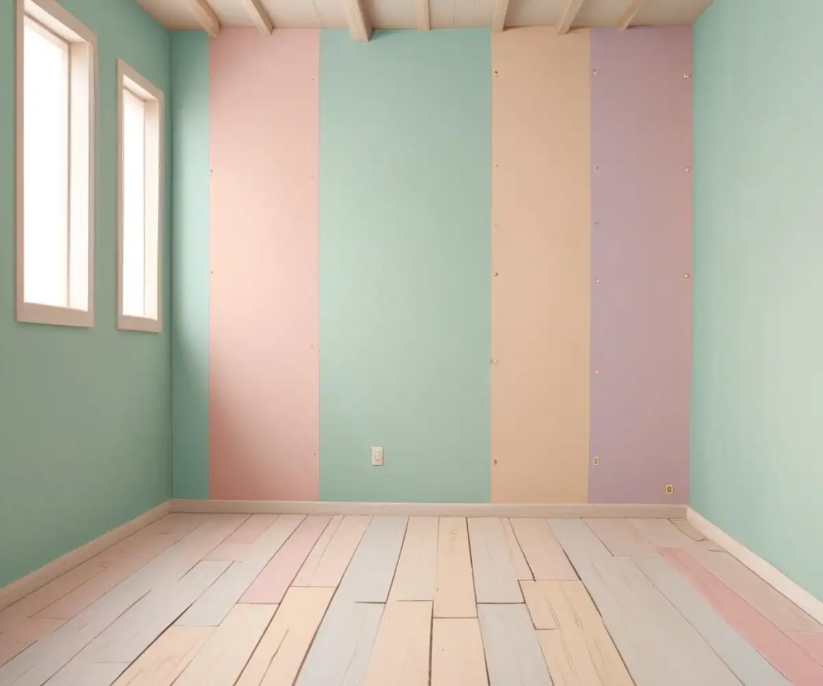 An unfinished interior wall frame of a house, showing vertical 2x6 wooden studs between the floor and ceiling plates.