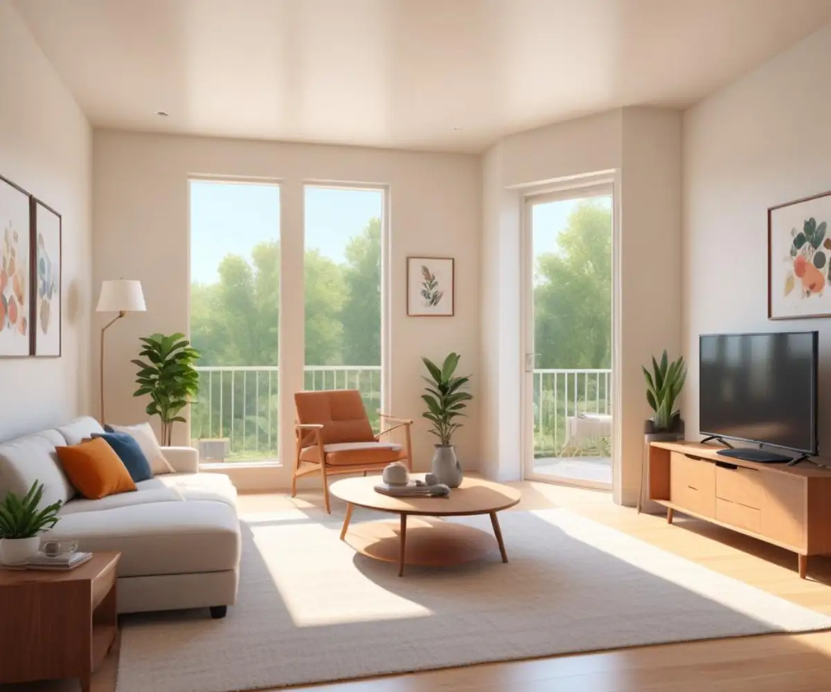 A residential room with a low, flat, white 7-foot ceiling.