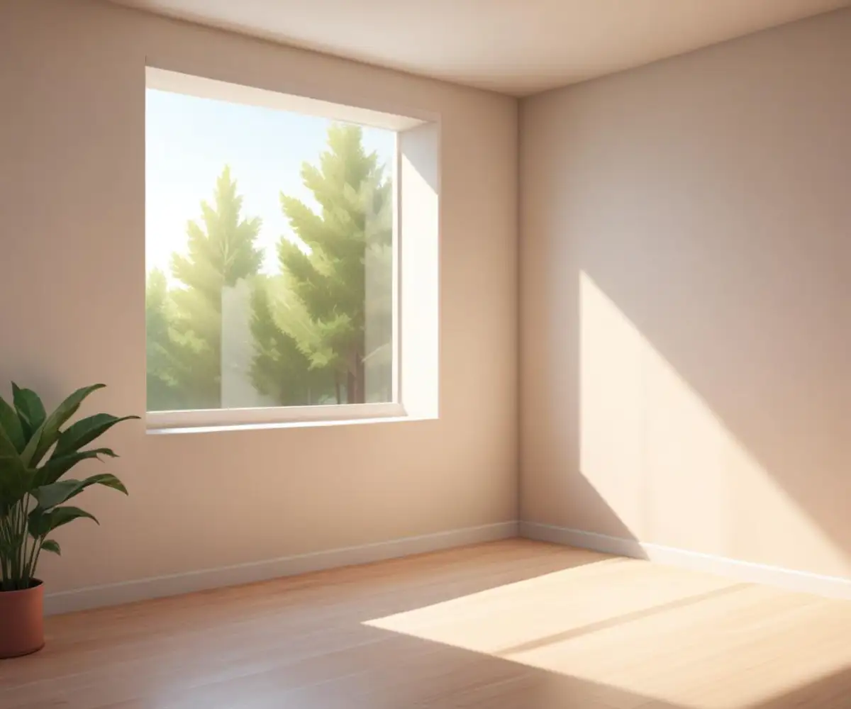 A small rectangular room with light-colored walls and a single window letting in natural light.