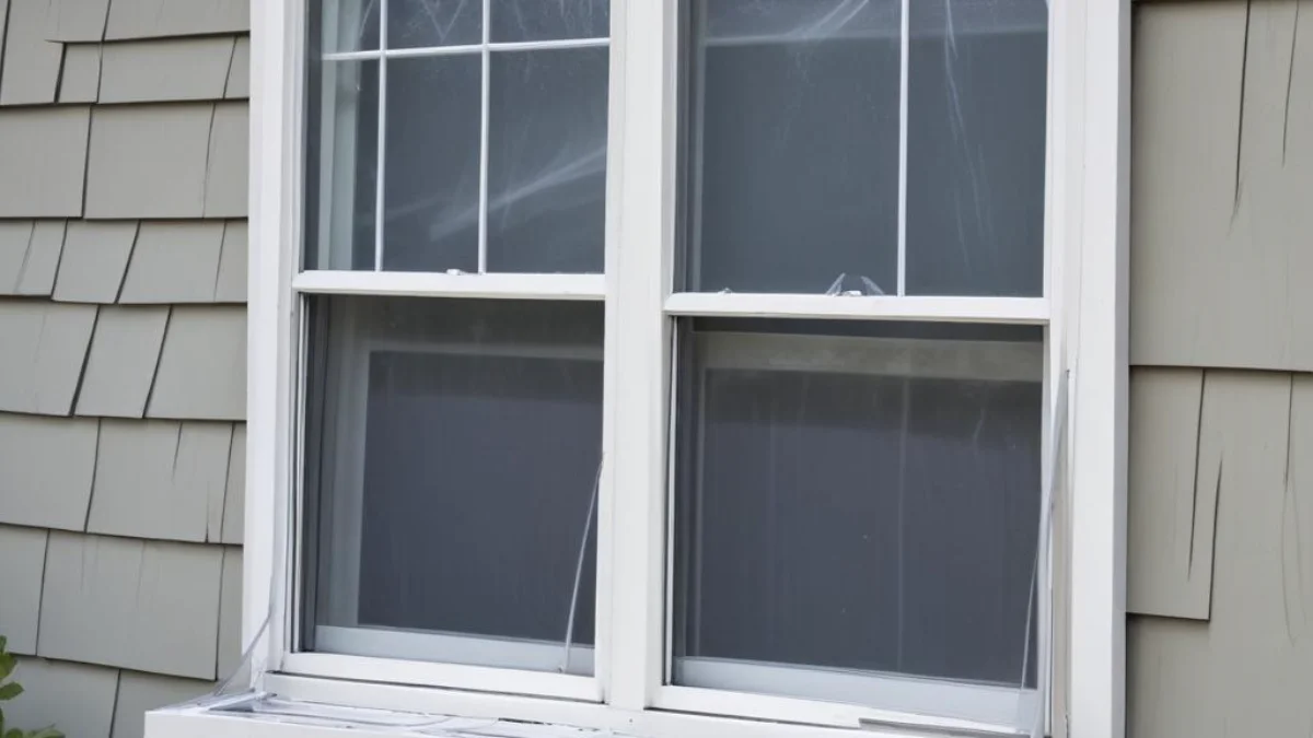 A modern, energy-efficient storm window with a casement air conditioner unit installed.