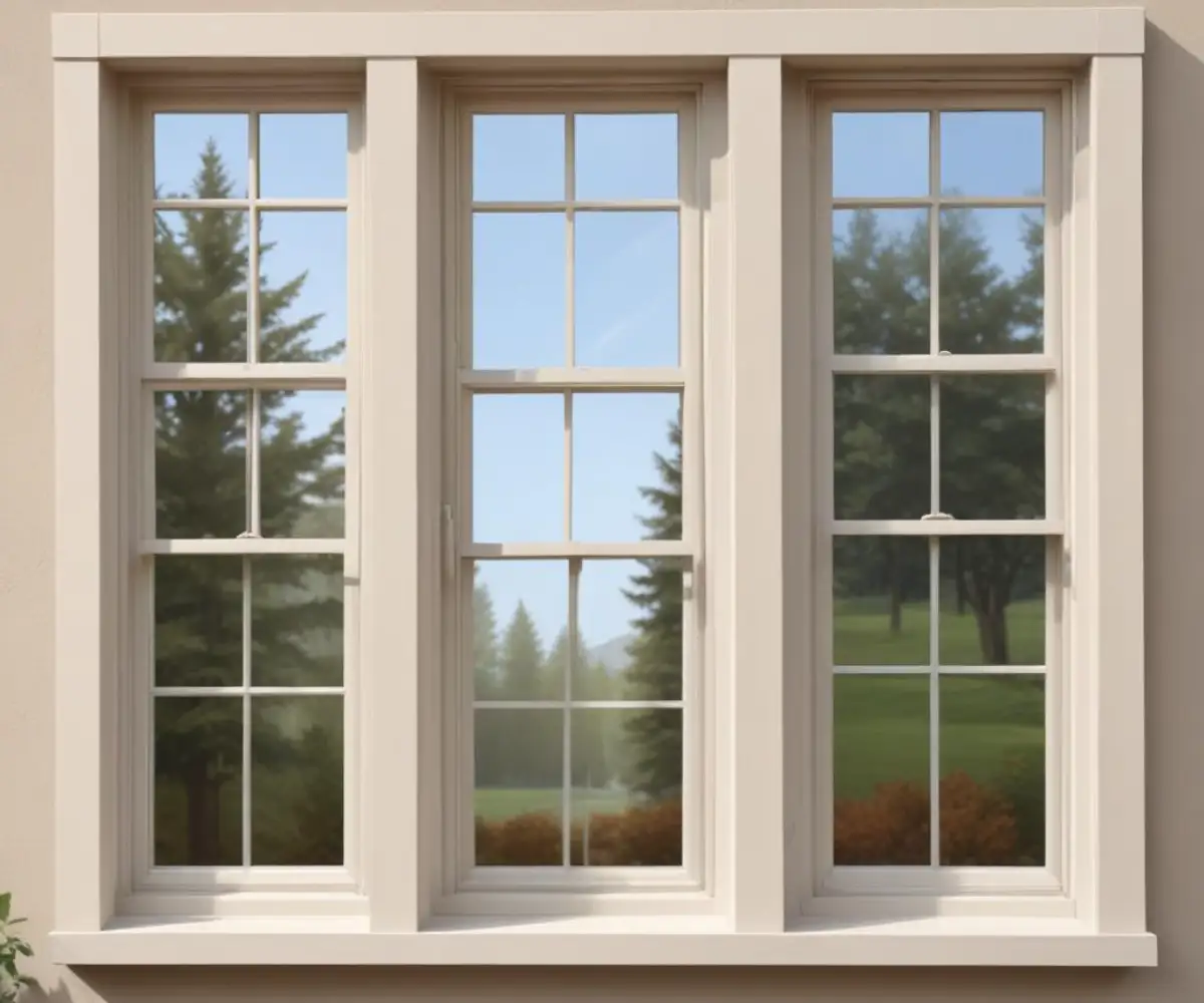 Three different styles of residential windows installed on a neutral-colored exterior wall, showing a comparison of their frames and glass.