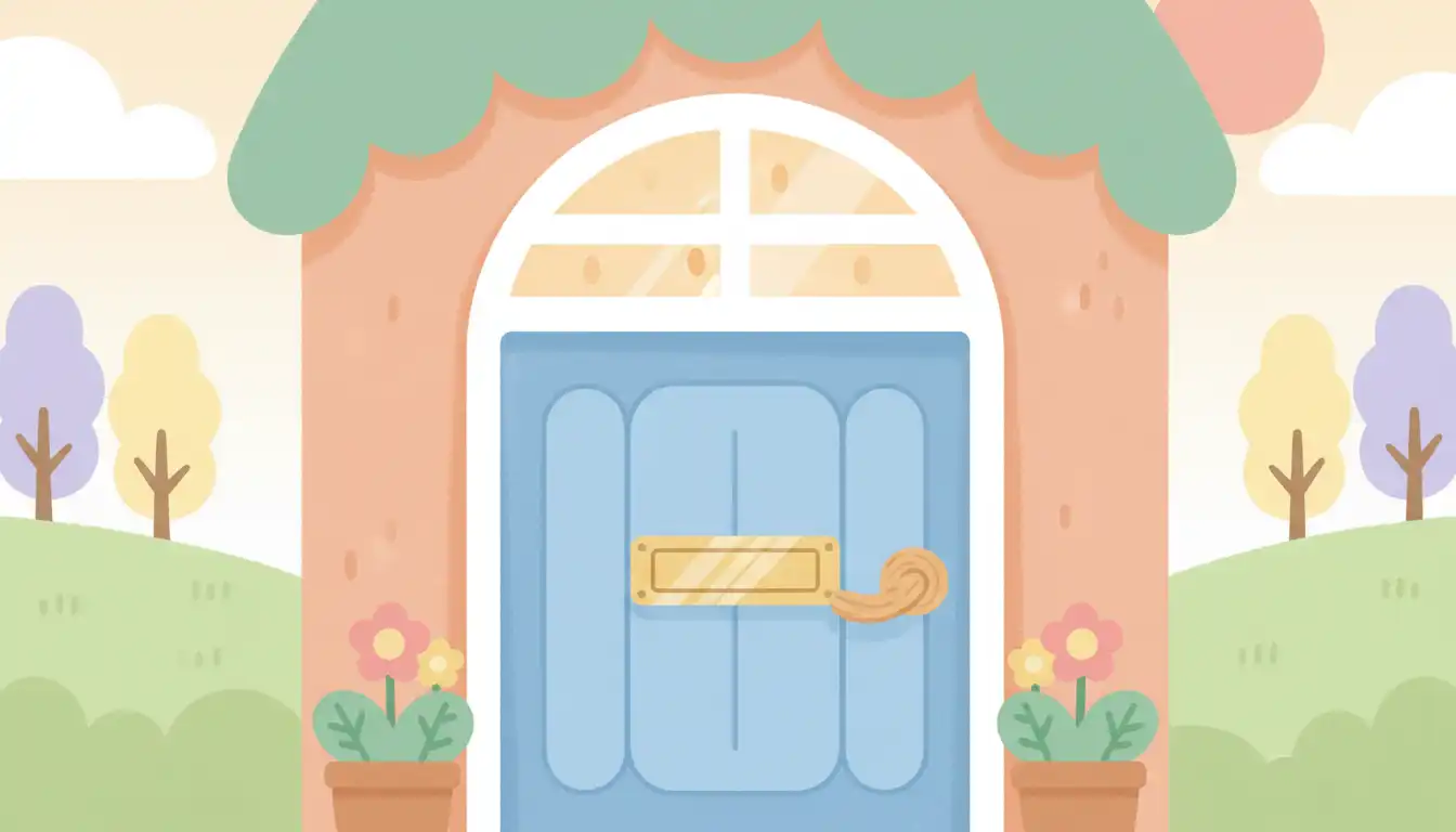 A friendly, welcoming front door with a brass mail slot on a residential house.