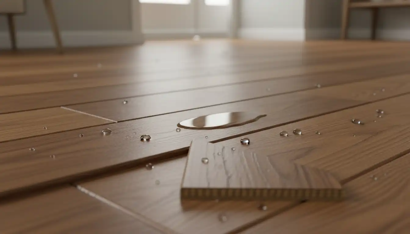 Closeup of water-resistant Aquaguard engineered hardwood flooring planks.