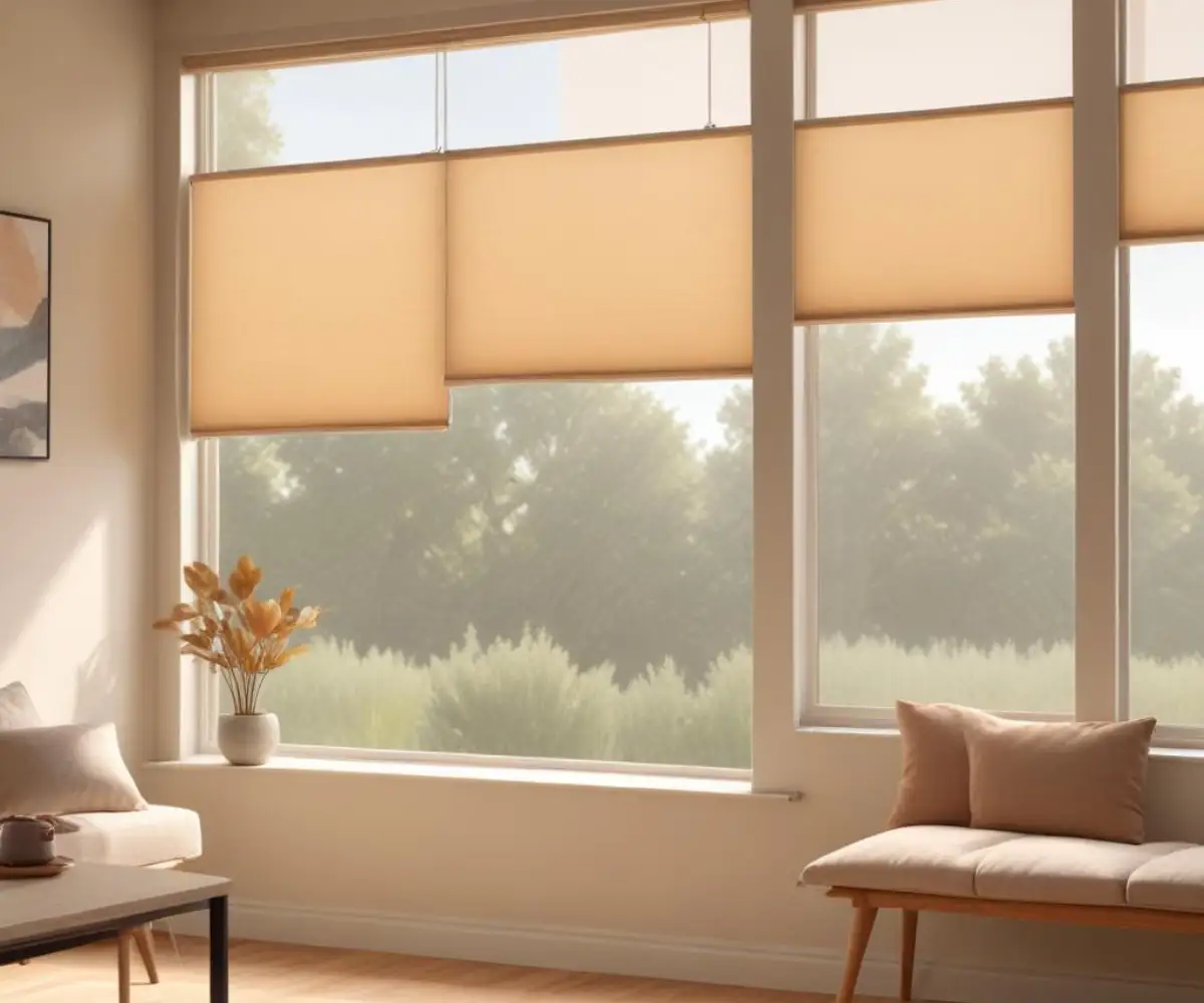 Neutral-colored honeycomb cellular shades installed on a window, providing filtered light.