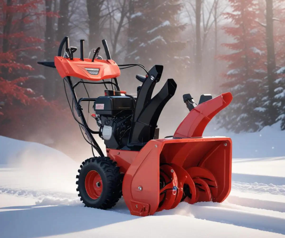 A red and black Ariens 722 single-stage snow blower with a curved discharge chute, viewed from the side on a plain background.