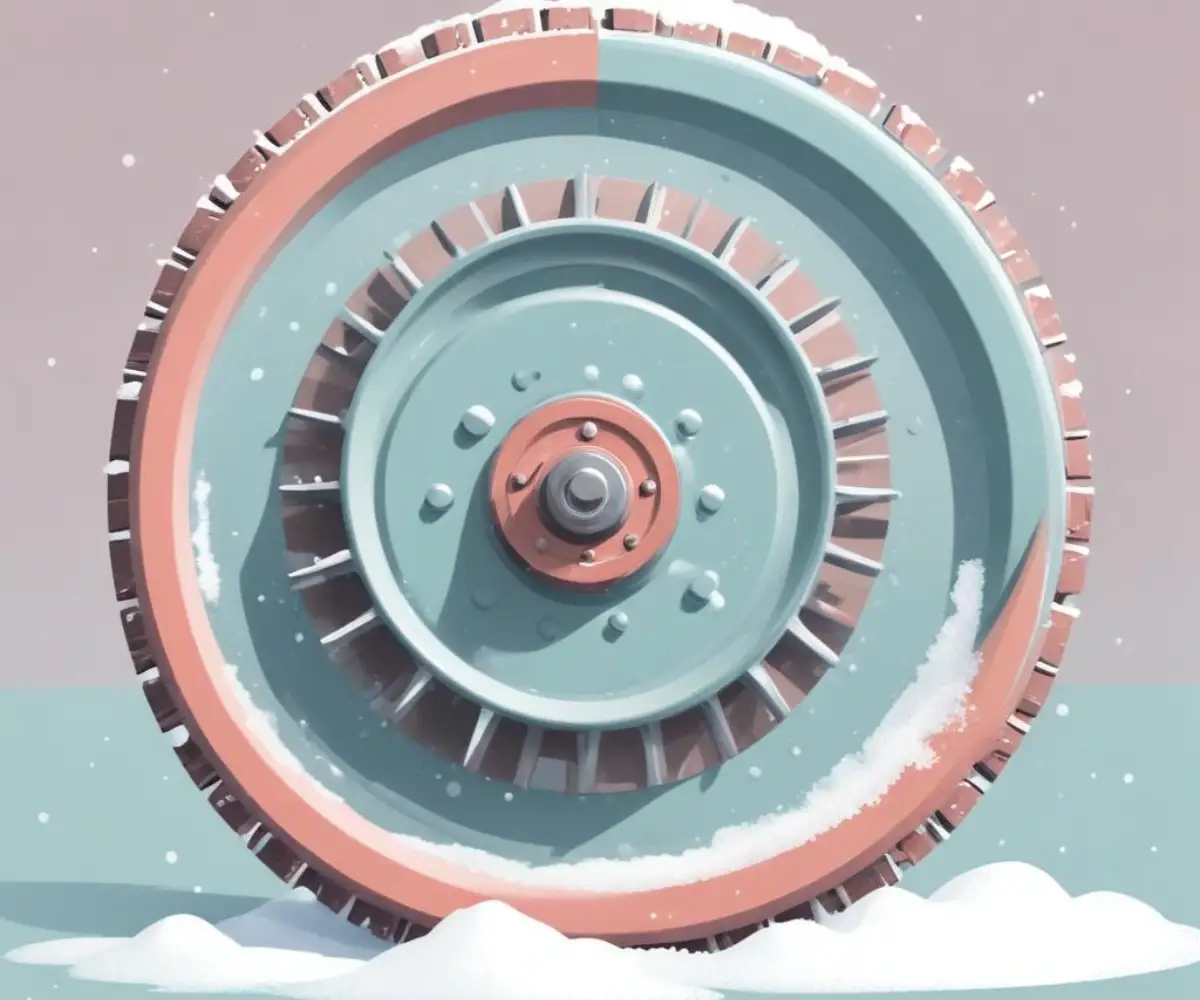 Close-up of a snow blower's friction disc and drive plate, highlighting the mechanical components against a clean, uncluttered background.