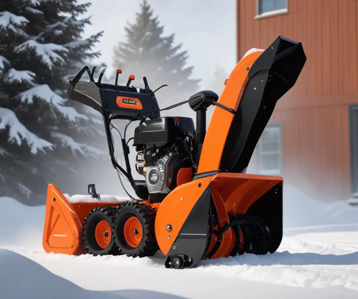 An orange and black Ariens Professional 28 two-stage snowblower shown from the side against a neutral, solid-colored background.