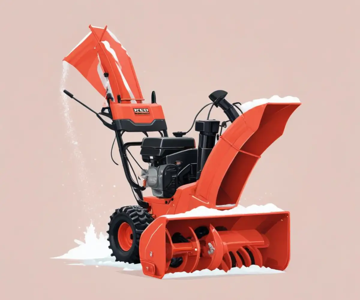 A red, two-stage Ariens ST 2+2 snow blower with a black chute, shown from the side on a solid background.