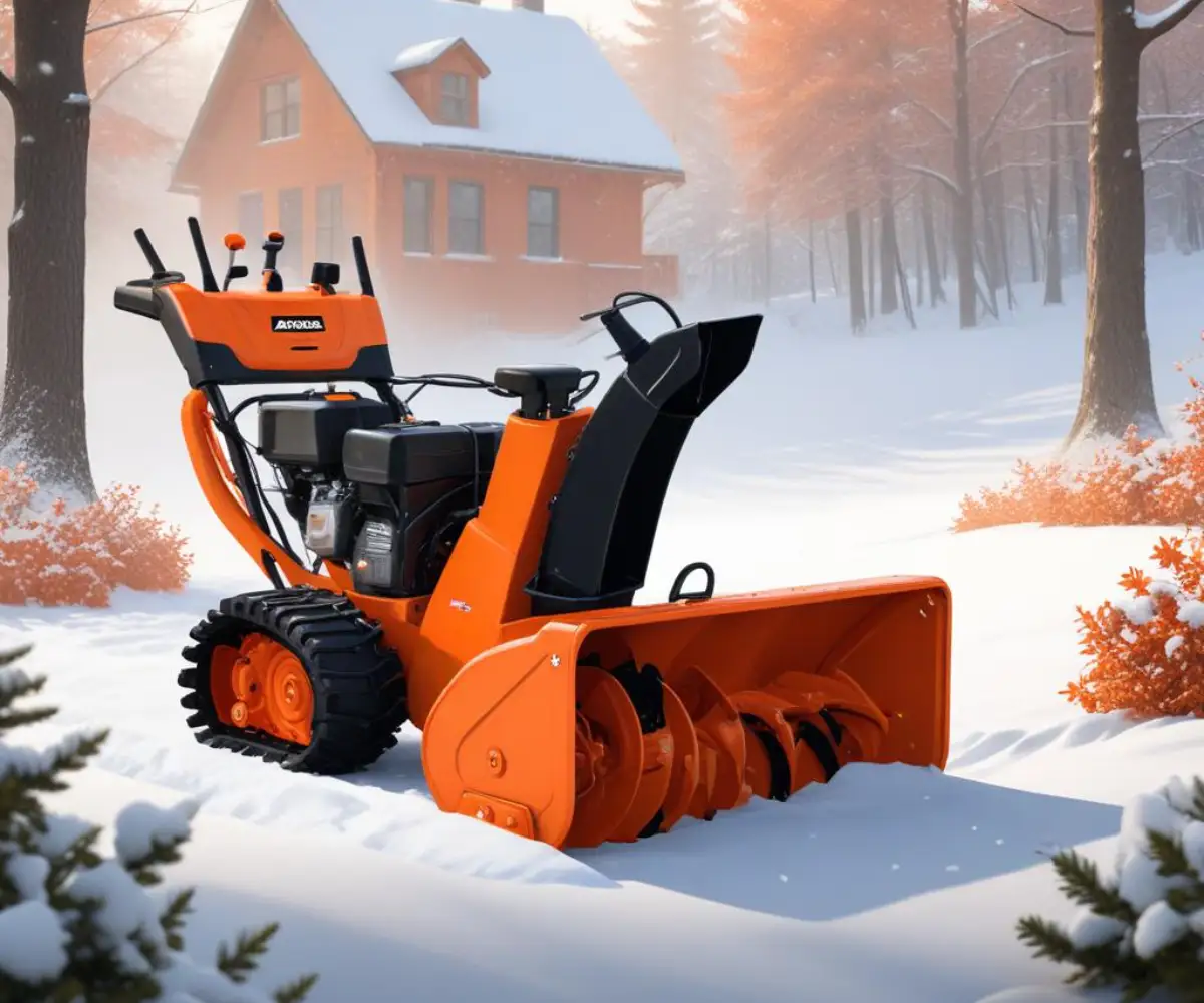 An orange and black Ariens ST1028LE two-stage snowblower on a clean, white background.