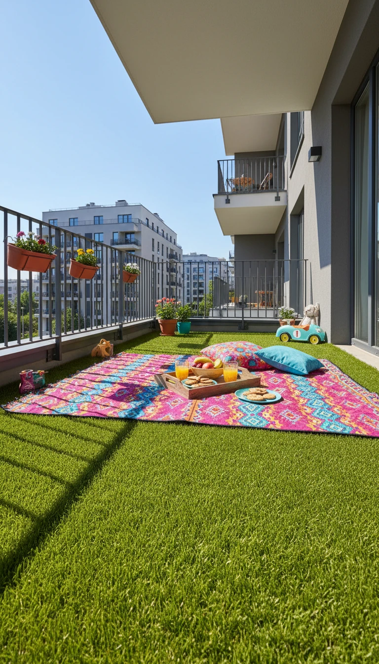 Small balcony with artificial grass flooring