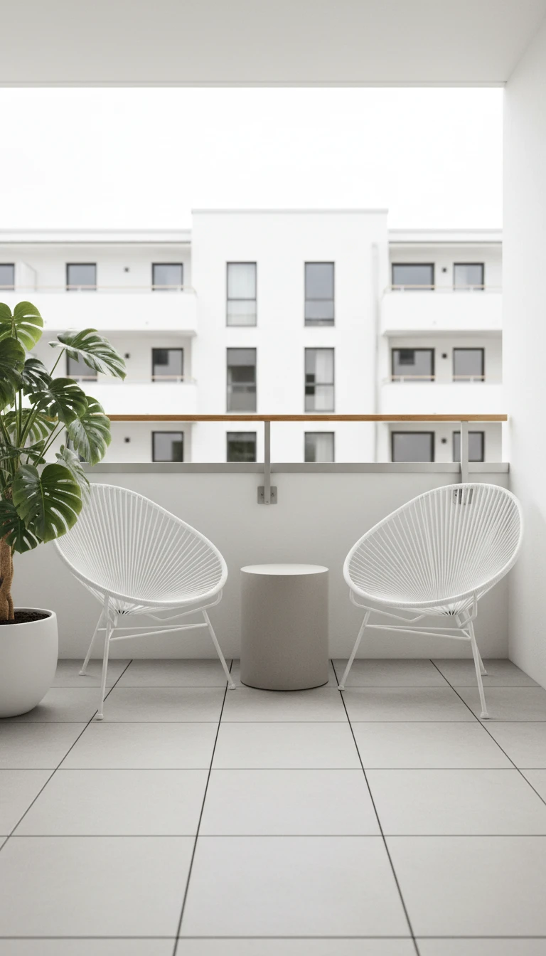 Minimalist balcony with sleek furniture and neutral colors
