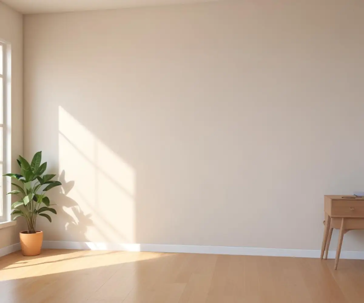 A freshly painted interior wall showing the smooth, even finish of a light-colored paint.