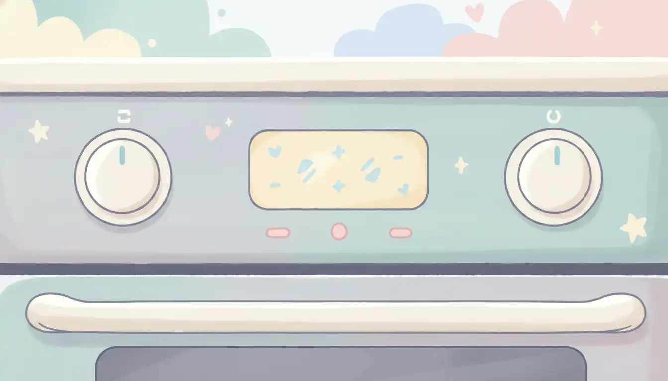 Close-up of the control knobs and digital display on a modern stainless steel oven.