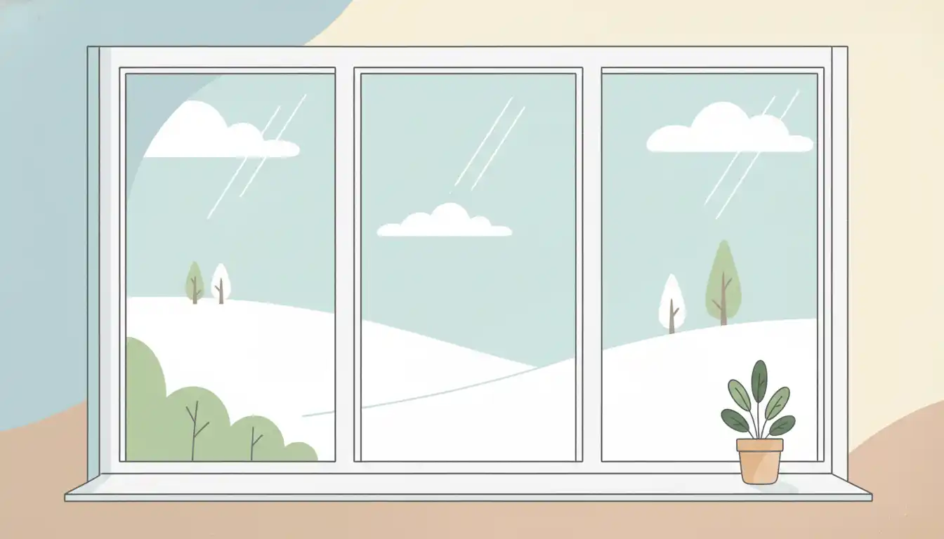 Energy-efficient triple-pane vinyl windows installed in a modern home with a snowy landscape visible outside.