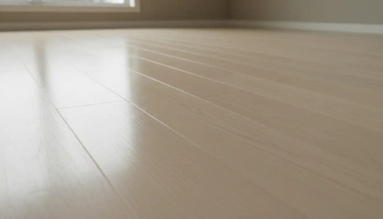 Newly finished white oak hardwood floor with a smooth, satin sheen reflecting soft, natural light from a nearby window.
