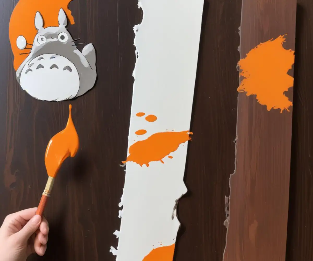 Side-by-side comparison of a thick white paint stripping paste and a translucent orange paint stripping gel on a dark wood surface.
