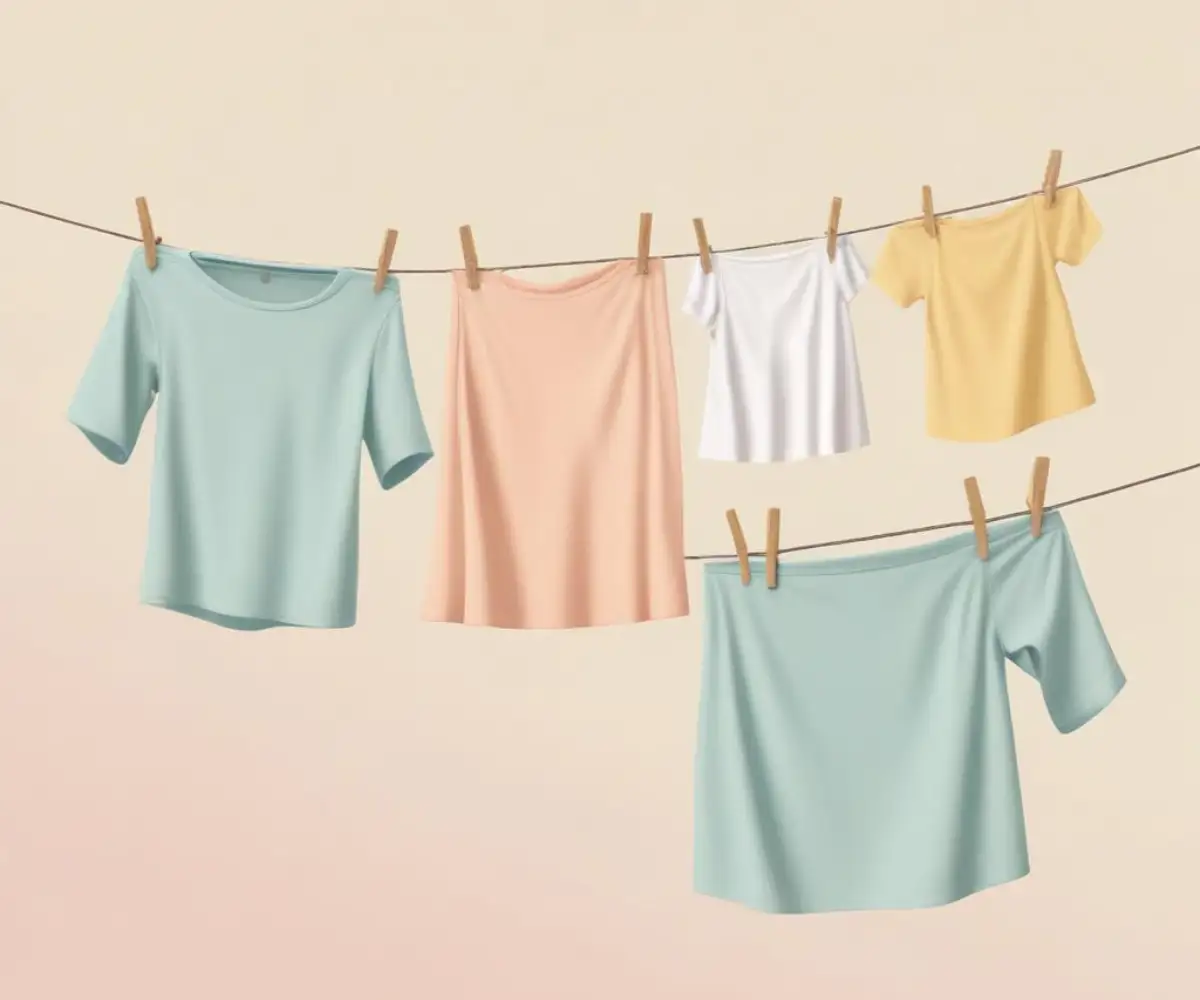A textured, close-up view of stiff, clean laundry hanging on a clothesline to air dry.