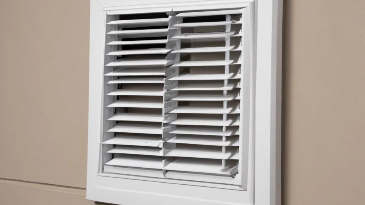 A large, rectangular cold air return vent on a wall, showing the open and unlined stud bay directly behind the grille.