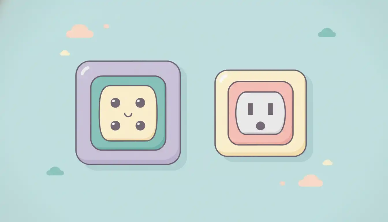 A side-by-side comparison of a 240-volt electrical outlet and a standard 120-volt electrical outlet mounted on a plain wall.