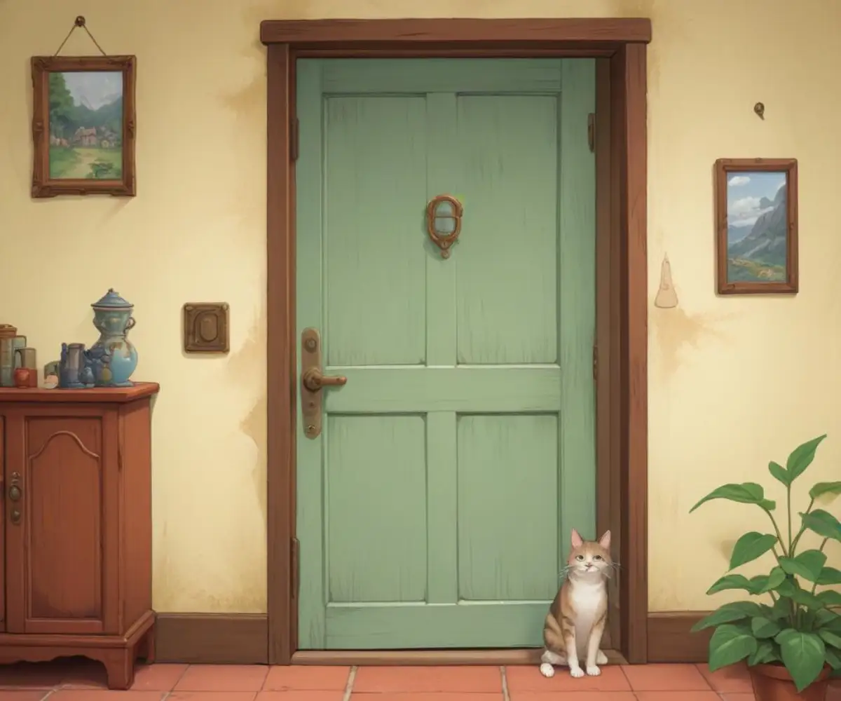 Repaired and painted interior wall where a pet door was removed.