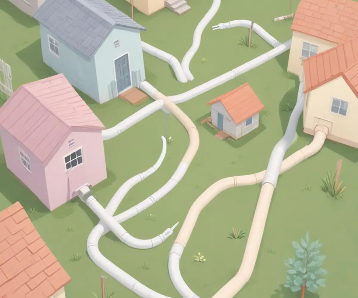 PVC electrical conduit running in a trench from a house to a backyard shed.
