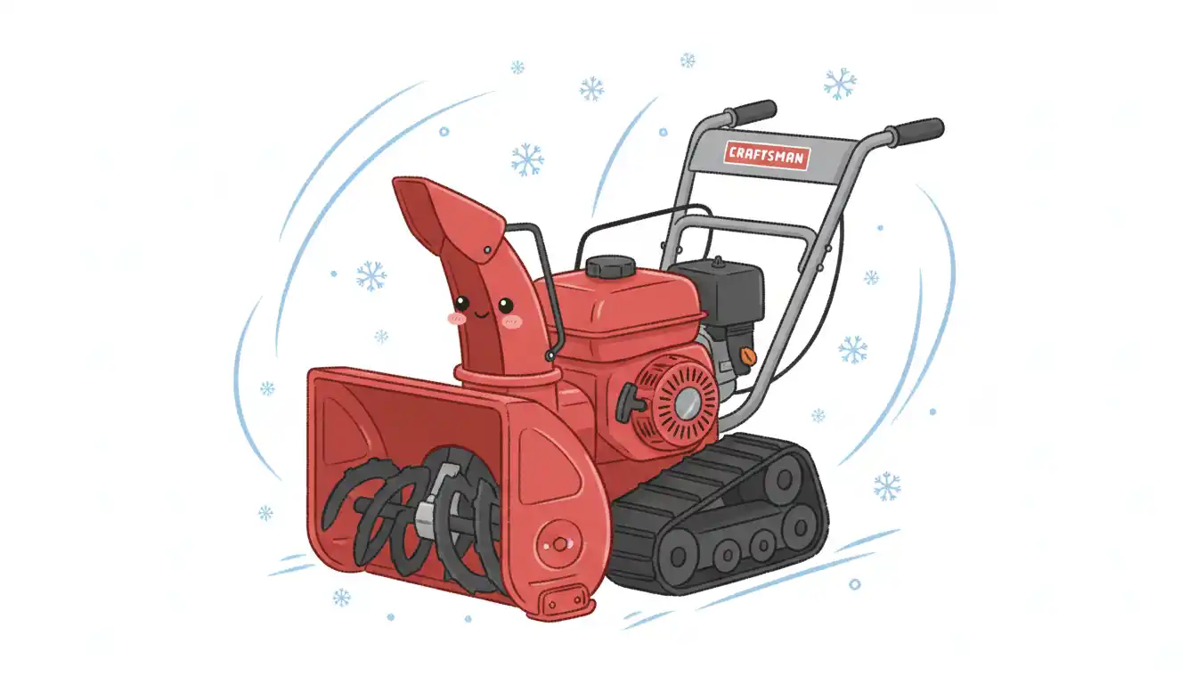 A red Craftsman two-stage snowblower with black track drive on a solid white background.