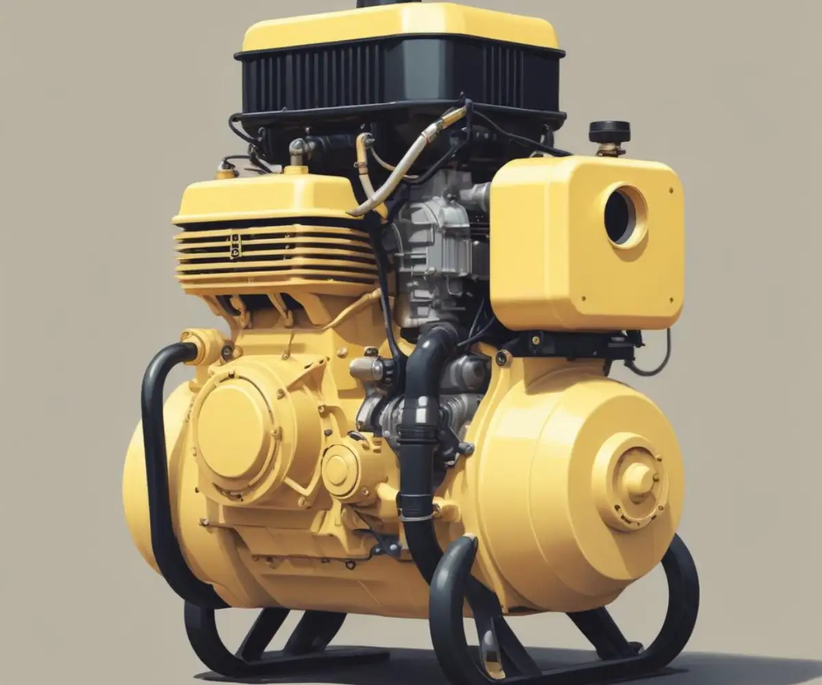 A yellow and black single-cylinder engine used for outdoor power equipment.