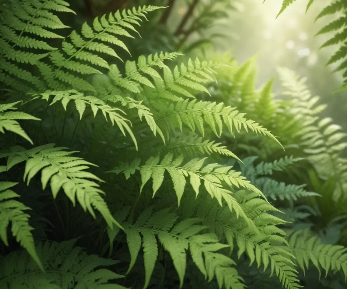 Lacy, vibrant green fronds of a delicate fern plant.