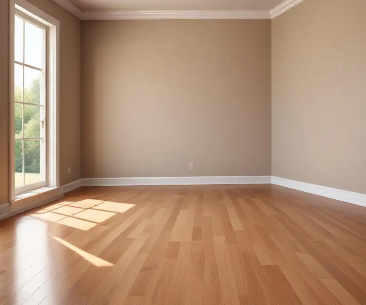 Empty corner of a room with hardwood floors and neutral-colored walls awaiting furniture and decor.
