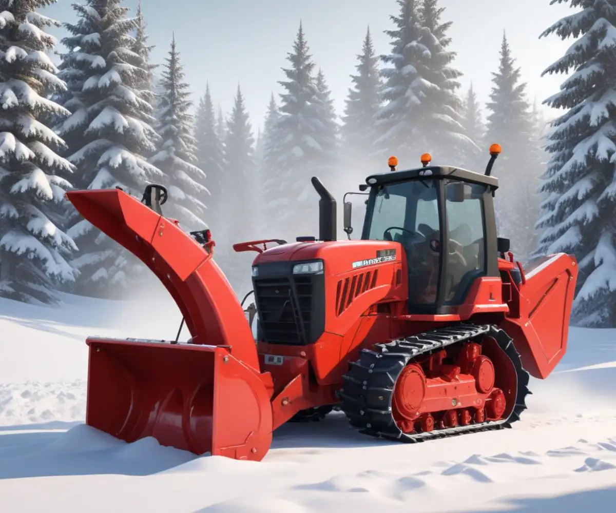 A heavy-duty red diesel-powered snowblower on a clean, white background.