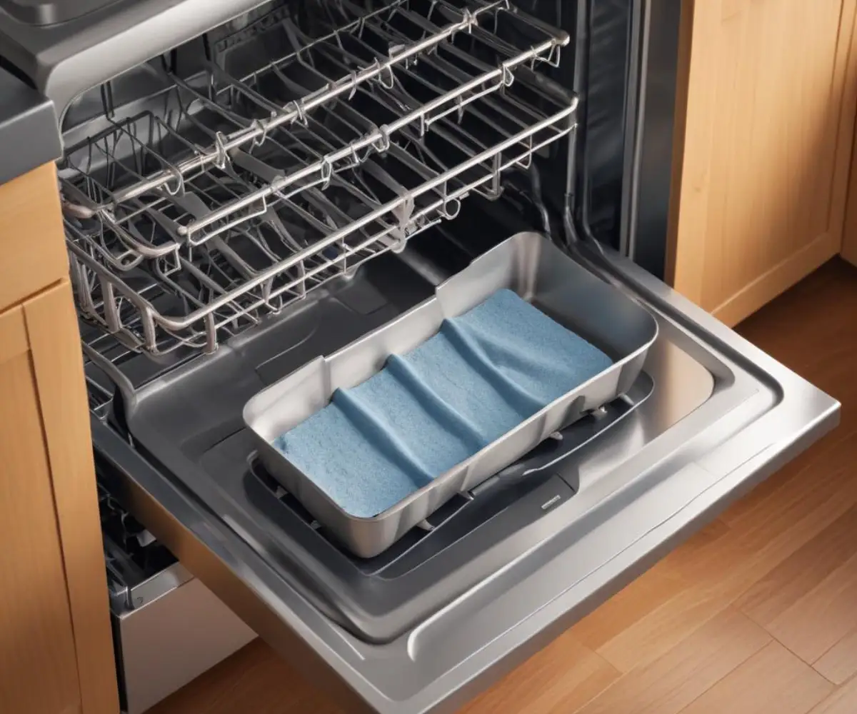 Close-up of a stainless steel dishwasher macerator blade and filter assembly at the bottom of a dishwasher tub.