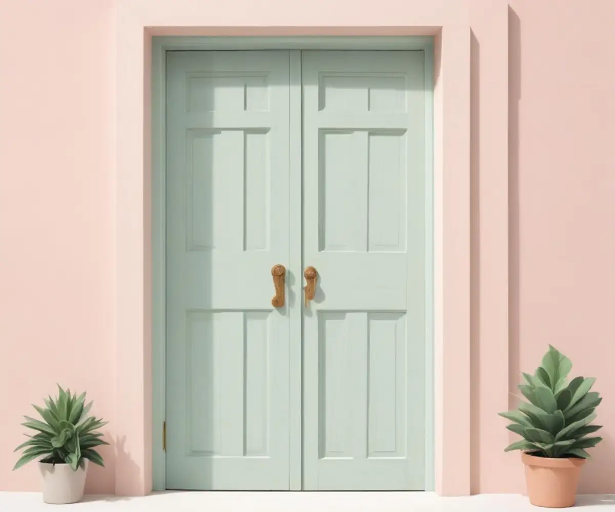 Overlapping wooden door unable to close within its white frame.