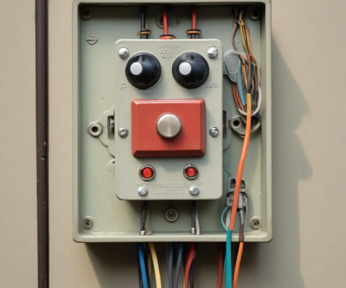 A low-voltage doorbell transformer with three wire connection terminals mounted on a metal electrical junction box.