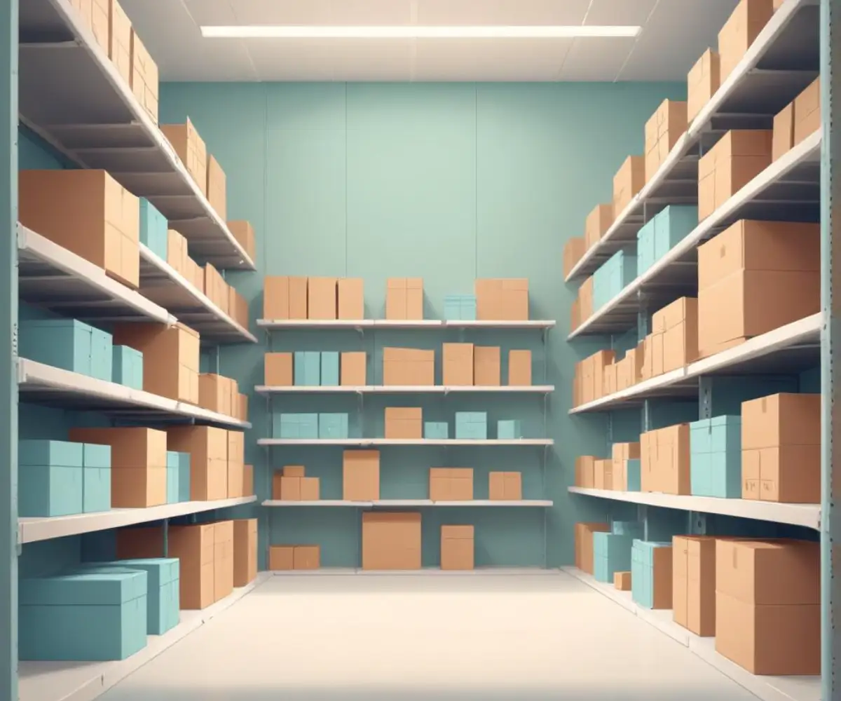 An empty warehouse shelf with a single cardboard box, symbolizing a shortage of electrical components.