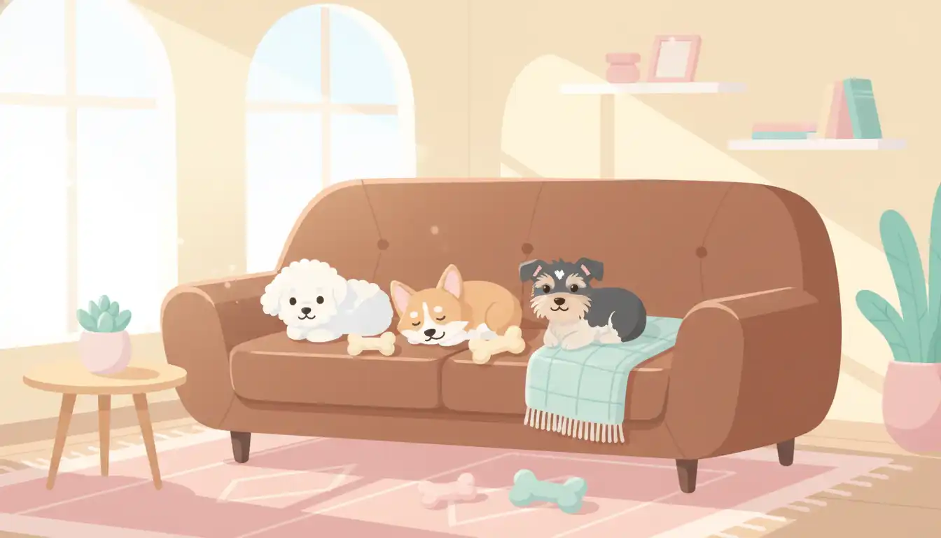 A modern brown faux leather sofa in a brightly lit living room.