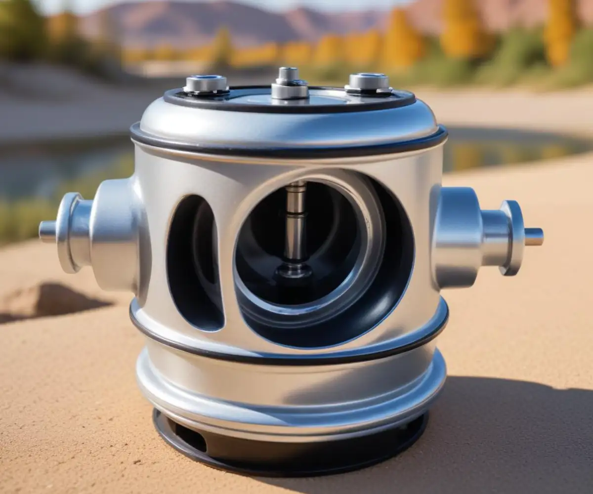 Close-up of a silver metal carburetor float bowl with a black rubber gasket.