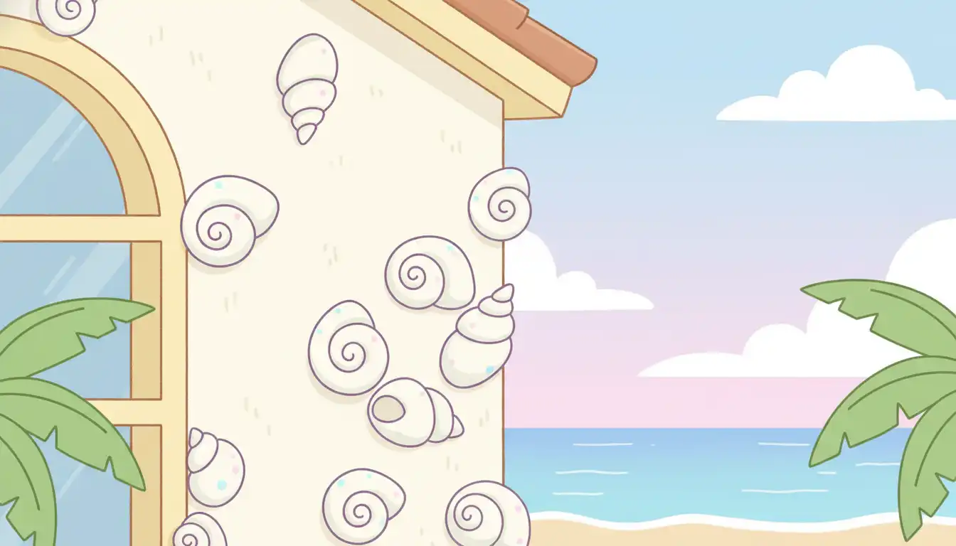 White conical shells clustered on the exterior wall of a house.